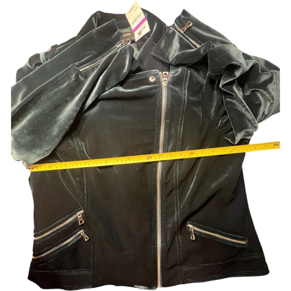 INC International Concepts Glam Velvet Green Moto Jacket Blazer Plus Size XXL - Picture 12 of 14